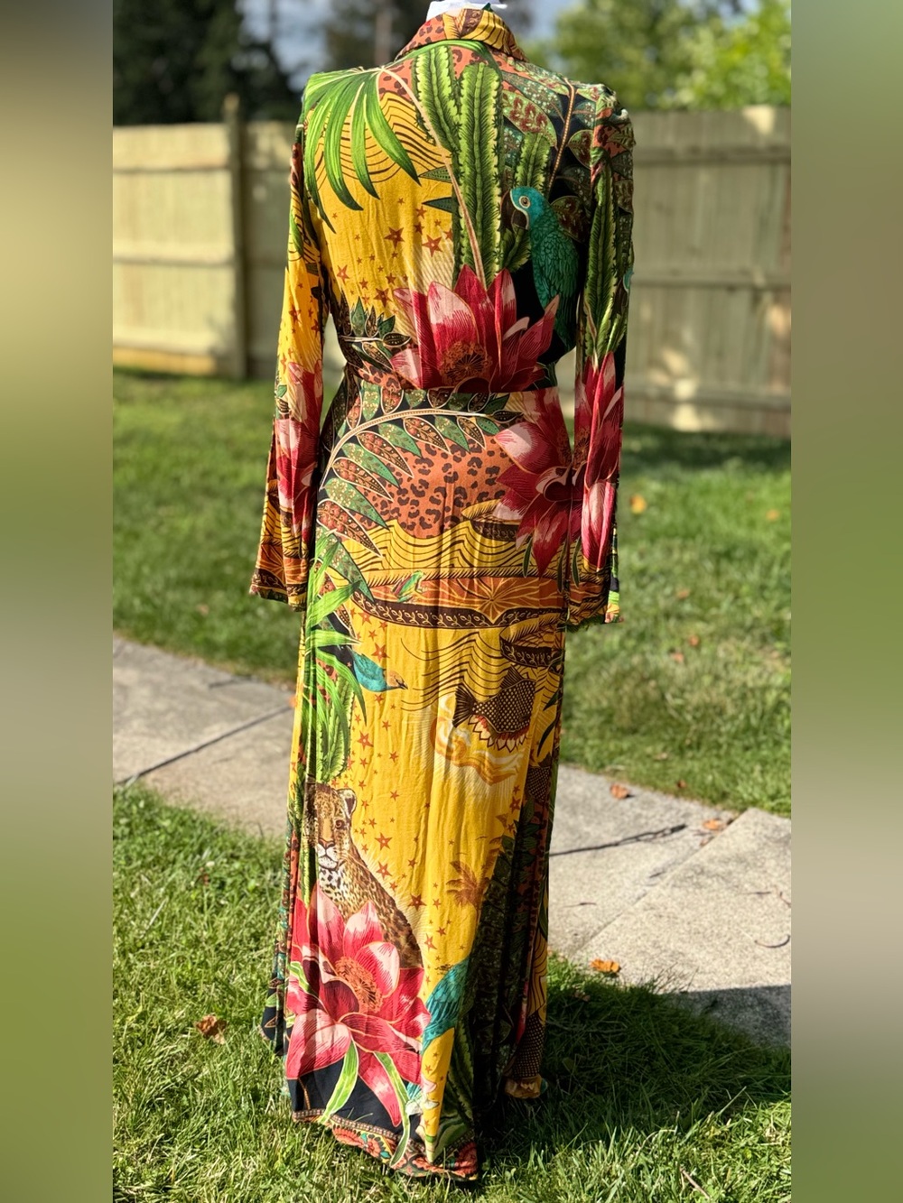 Farm Rio Tropical jungle print long sleeve V-neck maxi dress boho resort - Picture 7 of 13